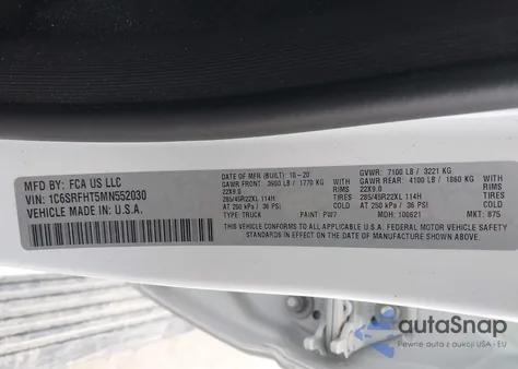 2021 Ram 1500 Limited 4X4 5'7 Box from USA, damaged, VIN 1C6SRFHT5MN552030